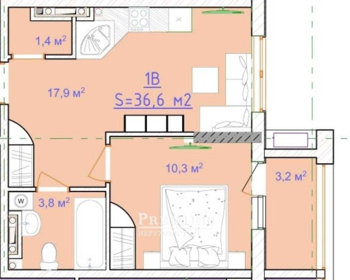 1 ком. квартира  37м2 ЖК Таировские сады Вид на бульвар 29500$ - фото 1