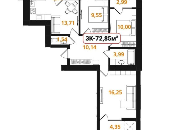 Трикімнатна квартира 72,85 м в Опришівській слободі Ивано-Франковск