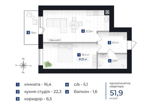 Продаж просторої 1К квартири, ЖК «Містечко Південне» Івано-Франківськ