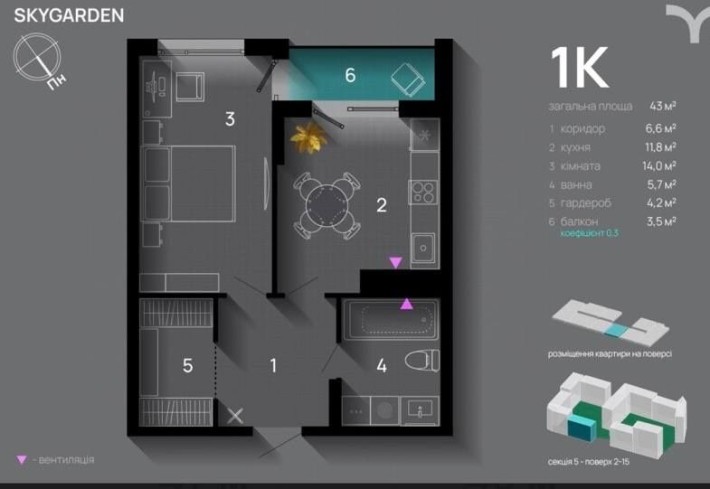 Продаж 1км квартири ЖК Skygarden - фото 1