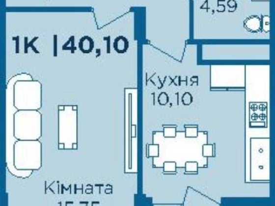 1-кімнатна квартира в ЖК URBАN, 40.1 м² Ивано-Франковск
