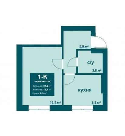 Продаж однокімнатна 35м2 , повна вартість на ремонт - Осінь - фото 1