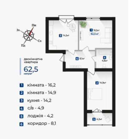 Двокімнатна квартира у цегляному будинку від забудовника - фото 1