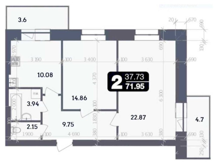 2-кімнатна 71,95 м² → 3-кімнатна | Панорамні вікна| Комора 3 м² - фото 1