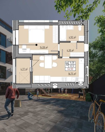 1-кімнатна квартира в Червоних горах. Індивідуальне газове опалення - фото 1