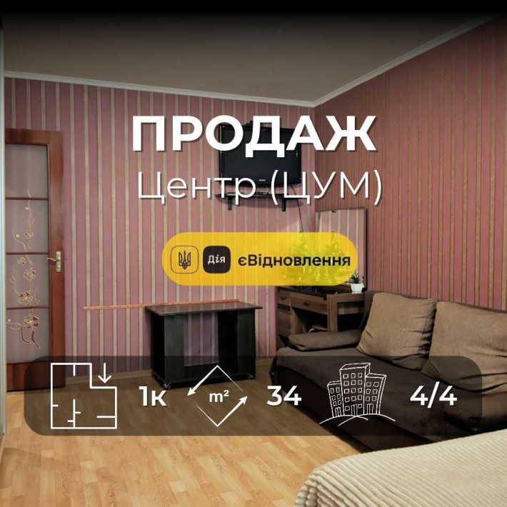 ..1-кімнатна квартира біля ЦУМ. Світло 24. Меблі+техніка СЕРТИФІКАТ YN - фото 1