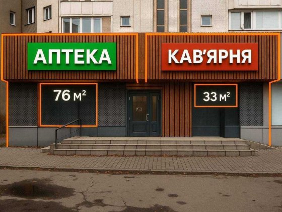 БЕЗ % Оренда фасадних приміщення 76м2 м2в та 33 м2 Харківське шосе 58