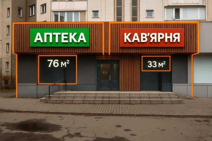 БЕЗ % Оренда фасадних приміщення 76м2 м2в та 33 м2 Харківське шосе 58 - фото 1