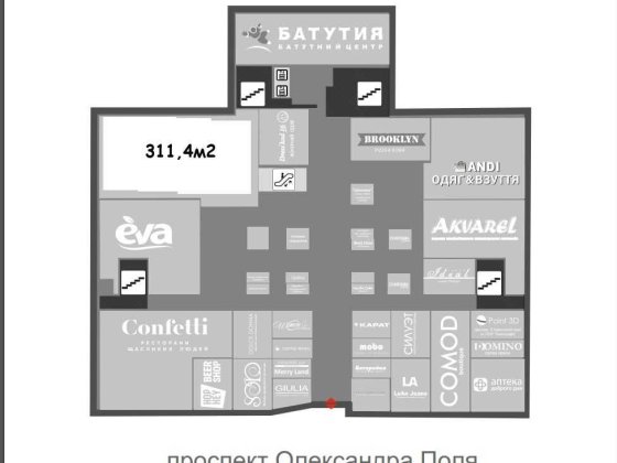 Оренда приміщення 311.4м2 у торгівельному центрі Славутич