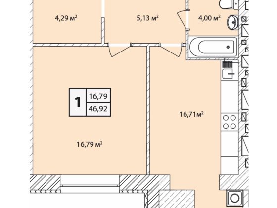 1кімнатна квартира 46м2 з можливістю перепланування під євродвушку Старокостянтинів