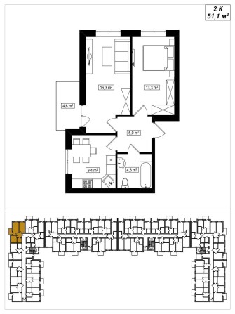 Готова 2-кімнатна квартира 51.1 м2. ЖК Амстердам Клубний. Білогородка - фото 1