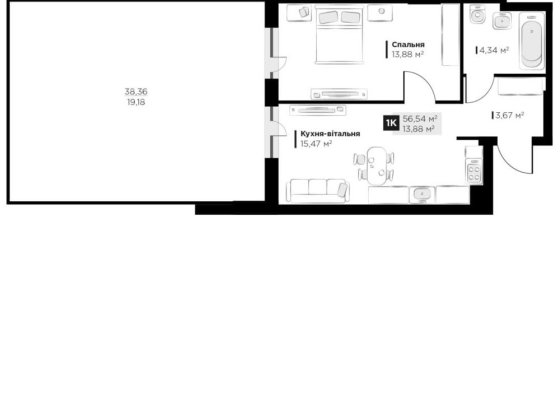 Продаж однокімнатної квартири в новобудові Винники