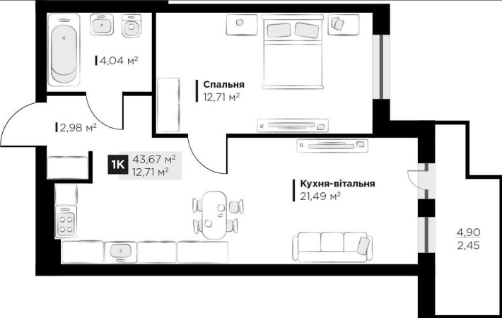 Продаж 1 кім. квартири у м. Винники ЖК Perfect Life 43.67² (Зданий) - фото 1