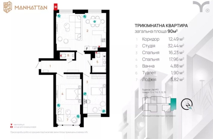 Велика 3-кімнатна квартира в ЖК Manhattan \Прямий продаж від Blago - фото 1