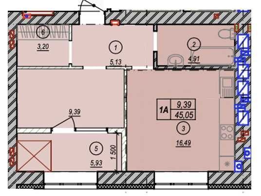 Продам квартиру 45 м2  43700$  єВідновлення - фото 1