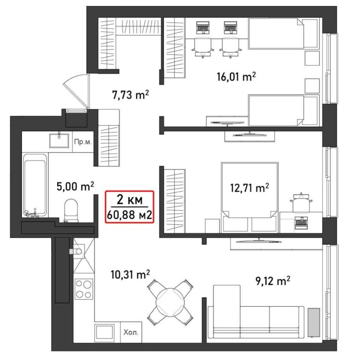 Квартира 60,88 м2 у новому ЖК Акварелі на Пасічній за акційною ціною! - фото 1