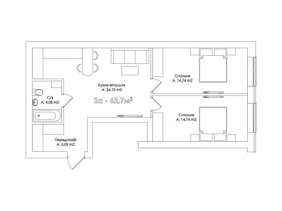 Без комісії! 2к квартира, 3 поверх. Газове опалення. Єоселя Ірпінь