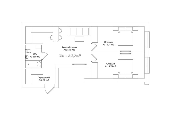 Без комісії! 2к квартира, 3 поверх. Газове опалення. Єоселя - фото 1