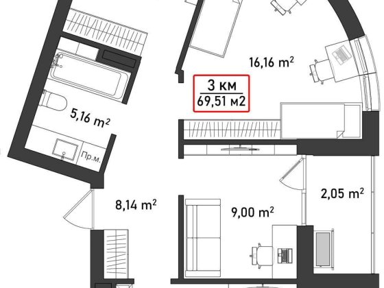 Квартира 69,51 м2 у новому ЖК Акварелі на Пасічній за акційною ціною! Івано-Франківськ