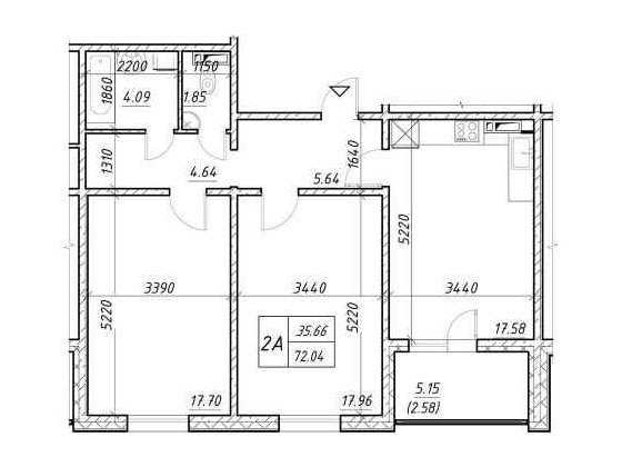 59 995$ 2-кімнатна квартири площею 72м² Киев
