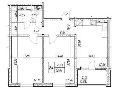 59 995$ 2-кімнатна квартири площею 72м² - фото 1