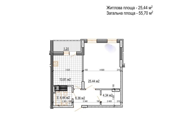 Продаж 1 кім кв (57 кв.м) в новобудові