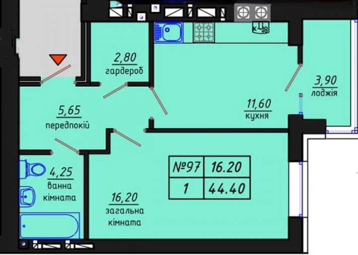 Велика 1 кімнатна в новобудові на Середньому поверсі - фото 1
