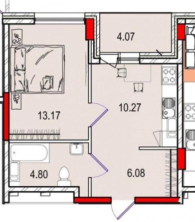 1-кімнатна квартира 36 м² • ЖК Derby • 13 поверх • Вільне планування - фото 1