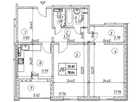 2к квартира 78,46 м вул Ревуцького, 54-а ЖК Ревуцький Харківській Киев