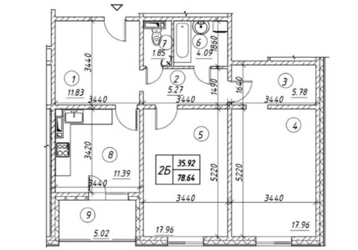 2к квартира 78,46 м вул Ревуцького, 54-а ЖК Ревуцький Харківській - фото 1