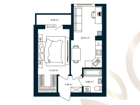 Однокімнатна 1к квартира Європейські Липки 37,22 м² розстрочка кредит Софиевская Борщаговка