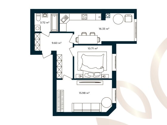 Велика двокімнатна квартира площею 56,28 м² від забудовника розстрочка Софіївська Борщагівка