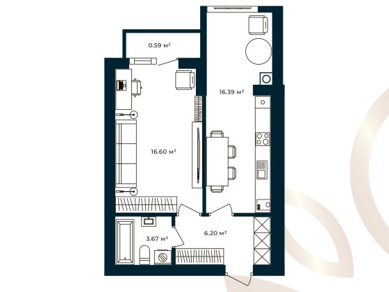 Однокімнатна квартира 43 м² Європейські Липки КОМФОРТ+ кредит Софиевская Борщаговка