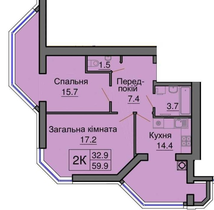 Двокімнатна квартира в ЖК Софія 2к квартира без %, документи, без % - фото 1