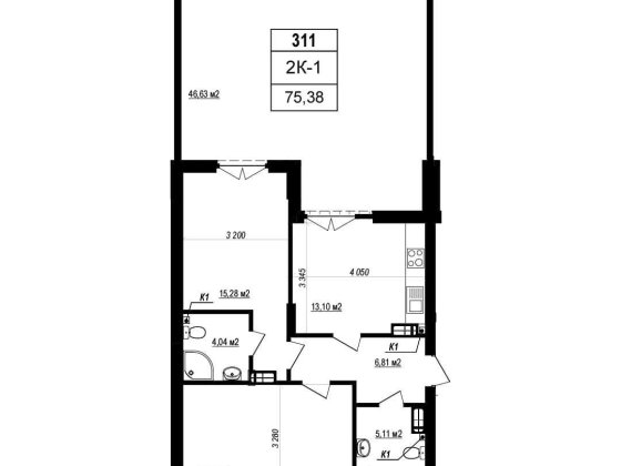 Двушка на 1 поверсі з власною терасою (площа тераси - 46 м2) Софіївська Борщагівка