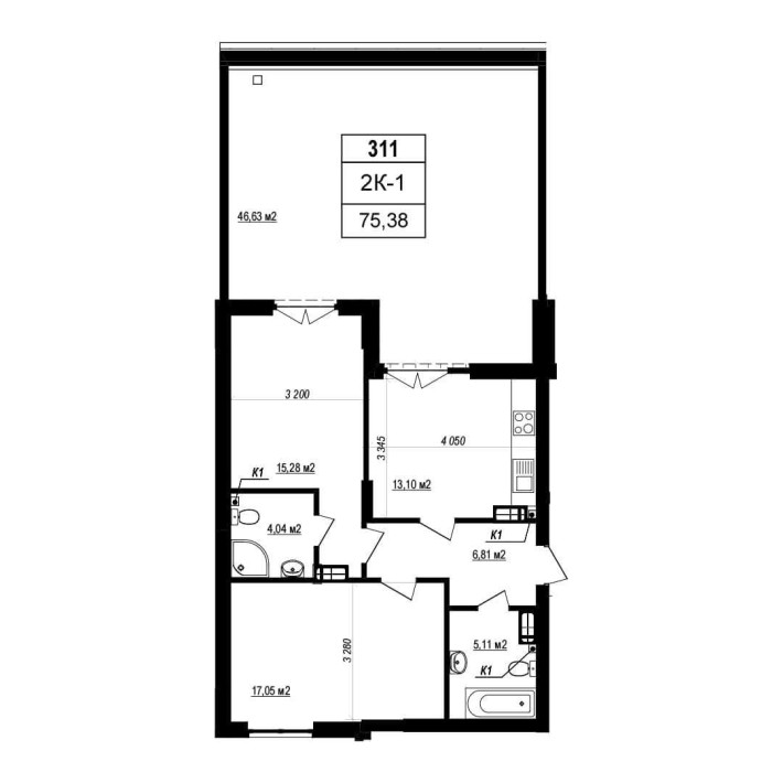 Двушка на 1 поверсі з власною терасою (площа тераси - 46 м2) - фото 1