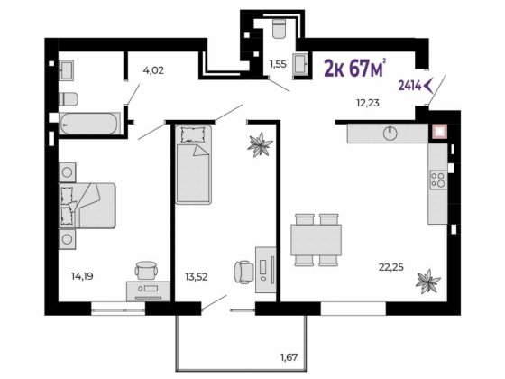 2к квартира з просторою кухнею Крихівці