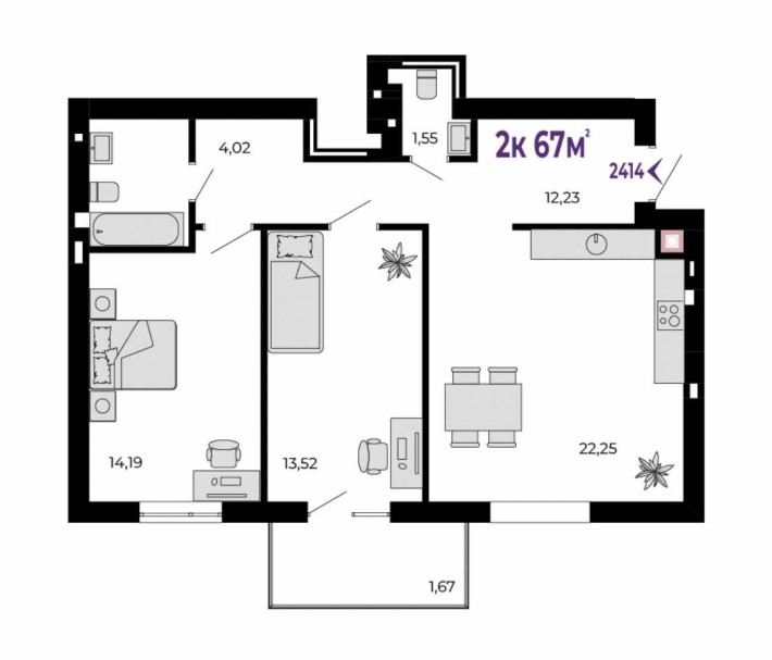 2к квартира з просторою кухнею - фото 1