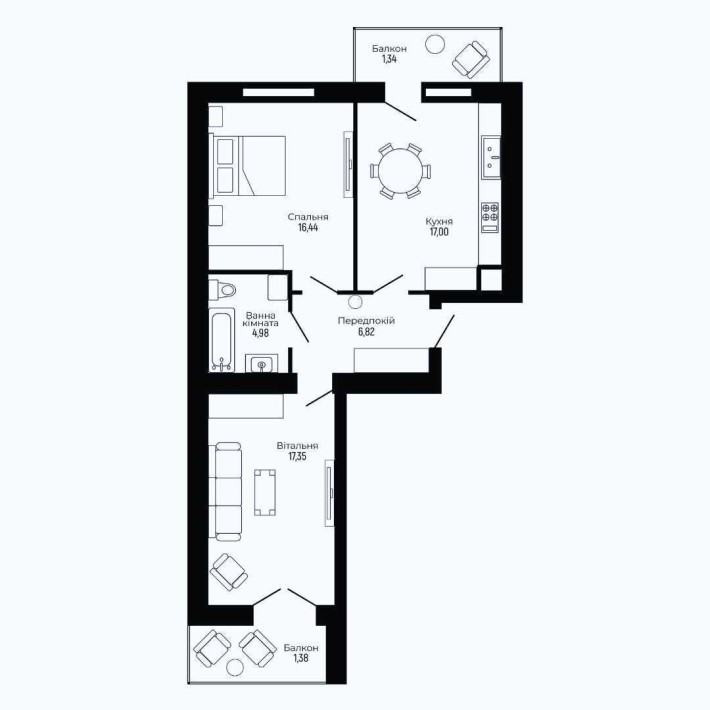 Двокімнатна квартира, с. Крихівці - фото 1