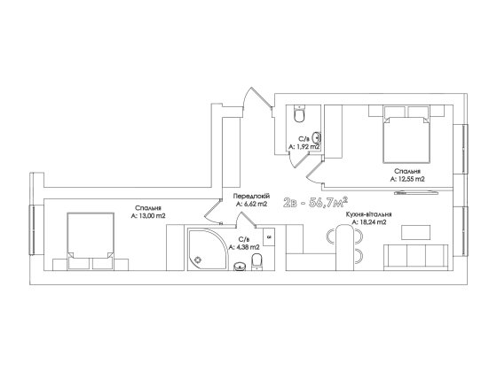 2-Кімн квартира по гарячій ціні, Центр, Індивід опалення Ірпінь