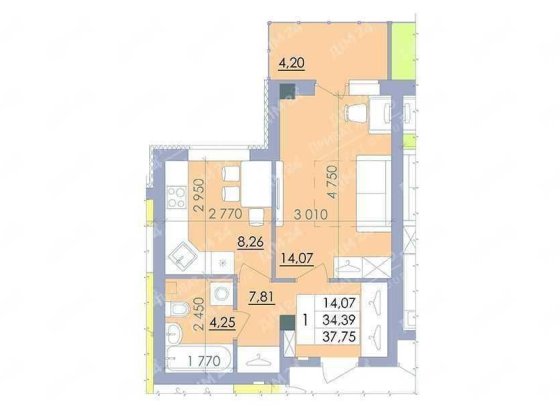 1-кімнатна квартира, ЖК Пелюстковий Полтава