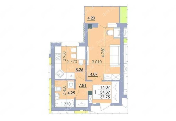 1-кімнатна квартира, ЖК Пелюстковий - фото 1