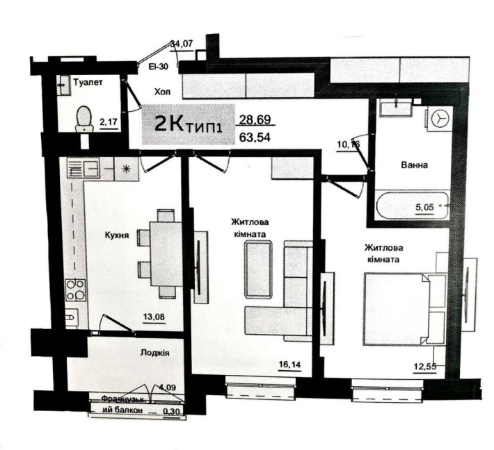 Продам 2-кімн Новобуд 64 м2 ЖК Аметист - фото 1
