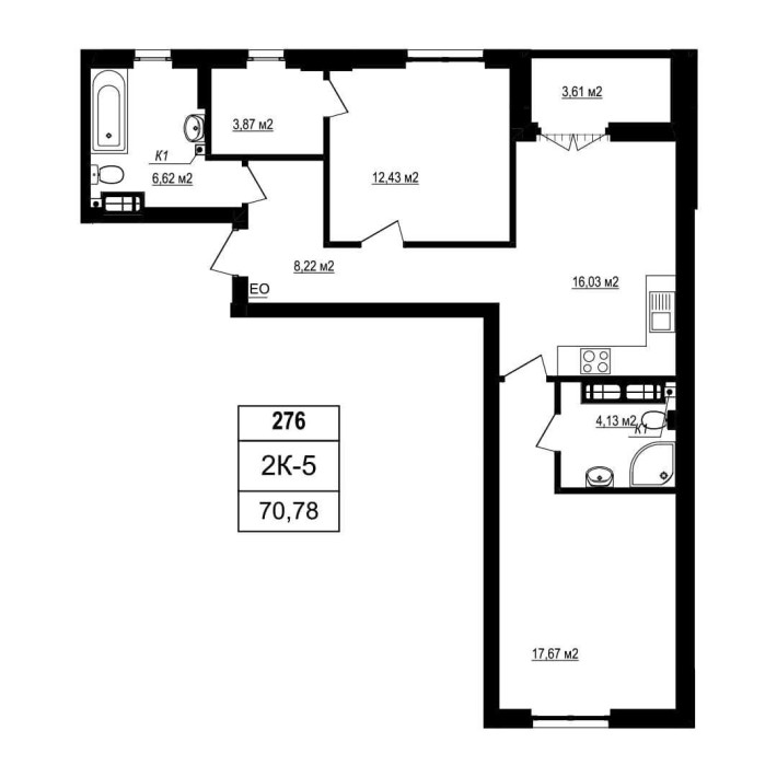 Велика двокімнатна квартира з гардеробною. ЖК "Щасливий Grand" - фото 1