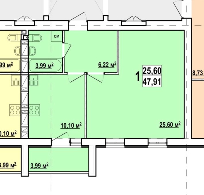 Продам большую 1 комнатную квартиру м.ИНДУСТРИАЛЬНАЯ ЖК Мира 3 48м2 VW - фото 1
