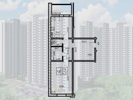 Продаж 1 кімн квартири 54.79м в ЖК «Деснянський» (2будинок) Киев