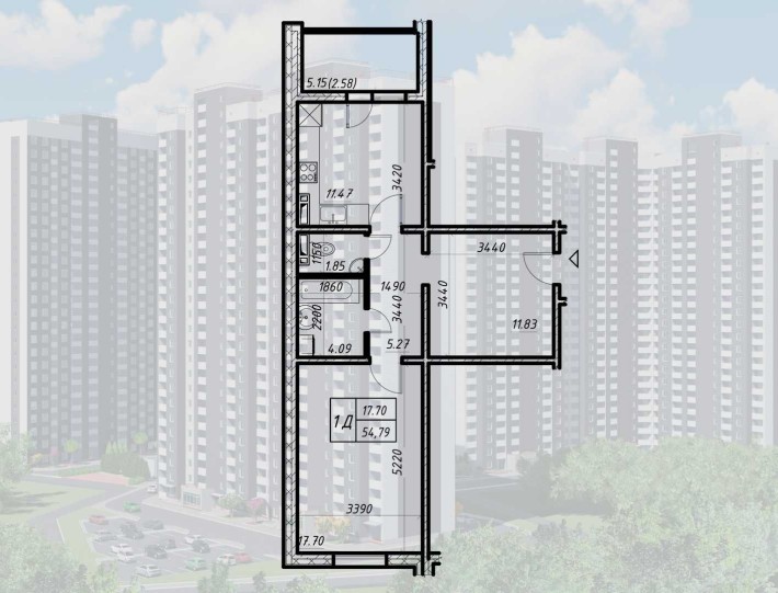 Продаж 1 кімн квартири 54.79м в ЖК «Деснянський» (2будинок) - фото 1