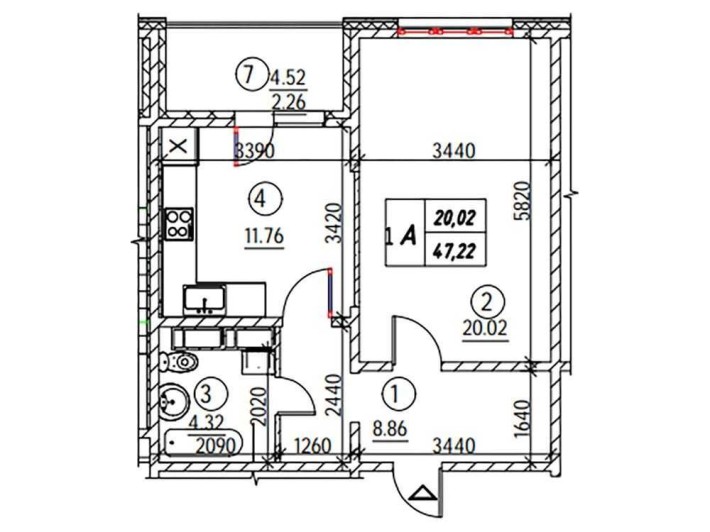 1к квартира 47.22 м  ЖК Навігатор -2 Будинок - 4 вул Коноплянська, 22 - фото 1