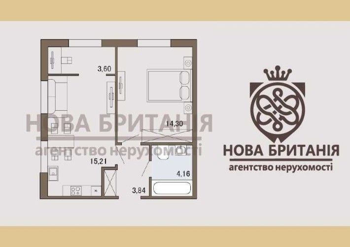 СУПЕР планування 1к квартира 41.11м² ЖК Нова Англія, БЕЗ КОМІСІЇ - фото 1