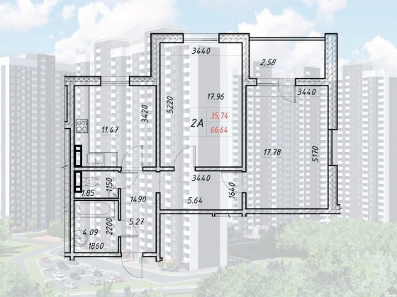Продаж 2 кімн квартири 66.64м в ЖК «Деснянський» Киев